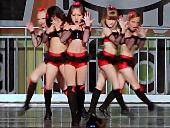 Young girls in &quot;Single Ladies&quot; costumes performing suggestive dance