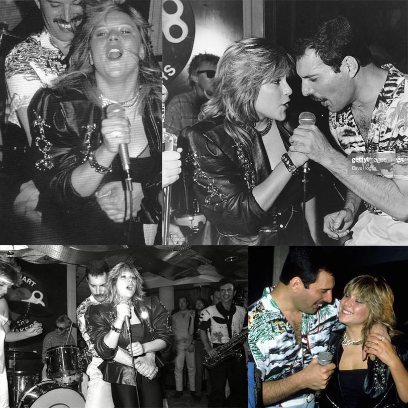 Kensington Roof Gardens party, featuring John Deacon in a candid dancing moment from 1986