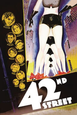 Promotional poster for 42nd Street featuring the star cast and highlighting the film's Broadway setting, key aspects of a 'dance street film'.