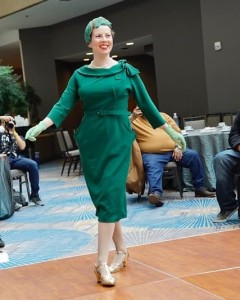 Woman modeling Saint Savoy Riviera high heel swing dance shoes at the International Lindy Hop Championships fashion show.