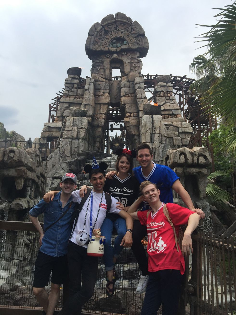Dancers at Tokyo DisneySea’s Raging Spirits roller coaster enjoying a break