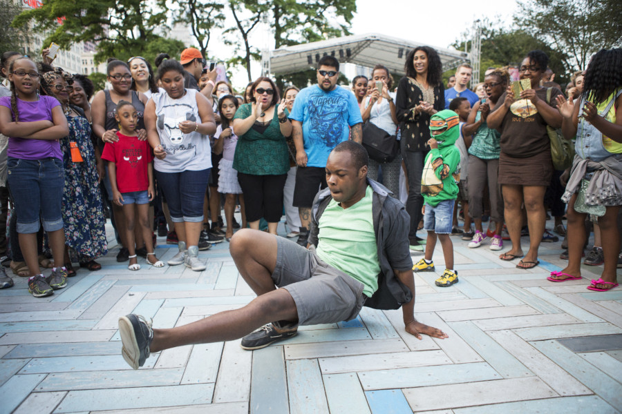 People enjoying SummerDance in Grant Park, a popular Chicago dance event