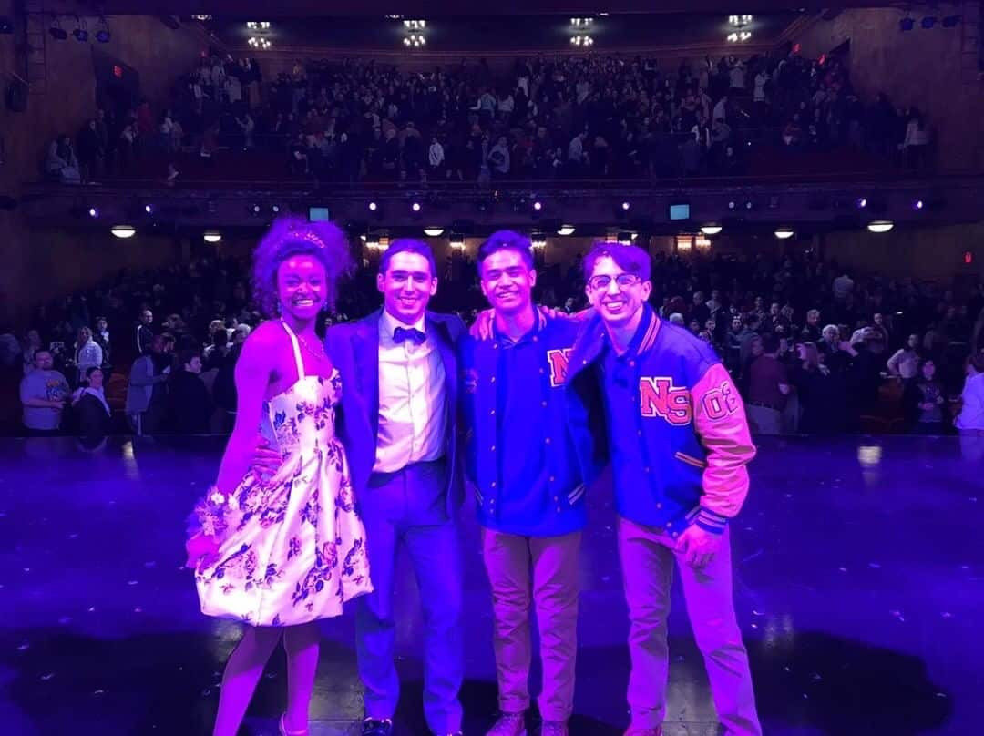 Jake Swain’s Broadway debut with cast members Christine Shepard, Kevin Cosculluela, and Daryl Tofa