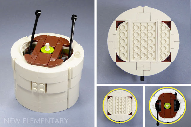 Various angles of the white flowerpot being constructed for the Lego Dancing Groot set, highlighting the slightly elliptical shape and clean LEGO techniques.
