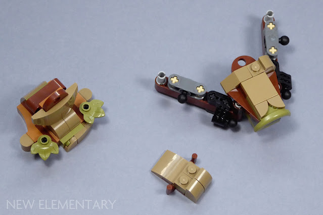 Deconstructed view of Groot's torso sections for the Lego Marvel 76297 Dancing Groot, showing the modular design before assembly.