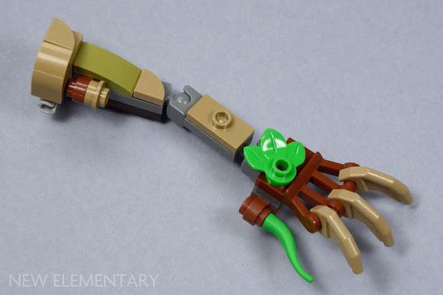 A detailed view of a completed arm section from the Lego Marvel Dancing Groot set, showcasing the organic, twig-like LEGO design.