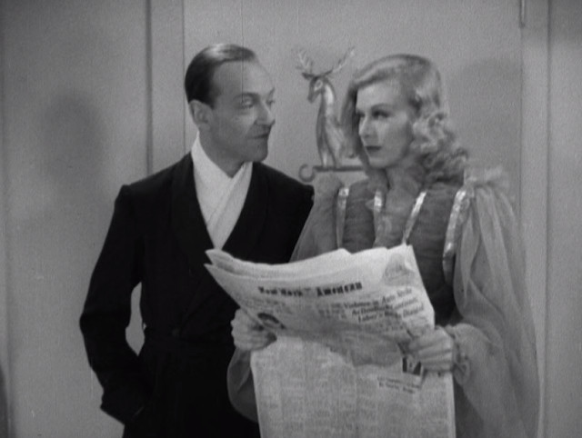 Publicity shot of Fred Astaire and Ginger Rogers embracing for Shall We Dance