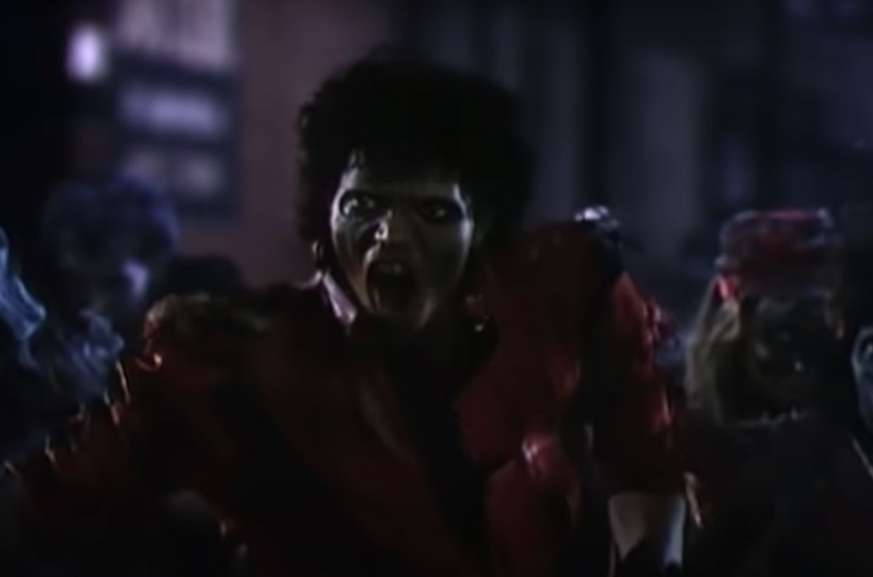 Michael Jackson performing Thriller, an iconic music video and legendary group dance.