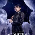 Jenna Ortega as Wednesday Addams in the Netflix series, showcasing her iconic pale complexion and braided hairstyle