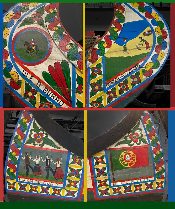 A vira is painted on the bow of a traditional Portuguese watercraft known as a moliceiro