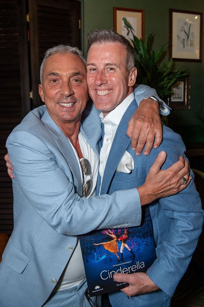 Bruno Tonioli embracing Anton Du Beke, demonstrating the camaraderie and friendships built during his time on Strictly Come Dancing.