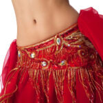 Belly dancer performing a hip circle, showcasing proper posture and technique