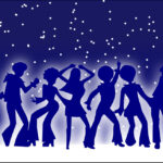People doing the hokey pokey dance at a party