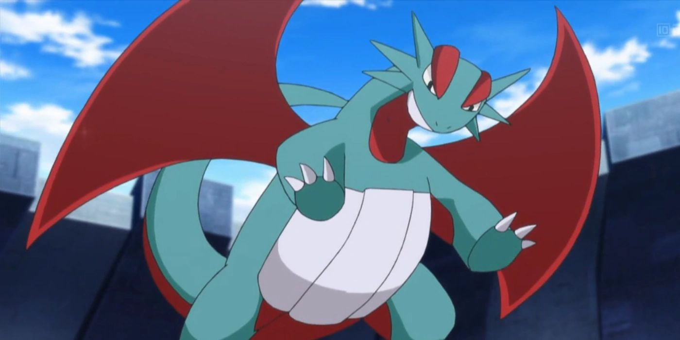 Salamence readying flight Pokemon anime battle