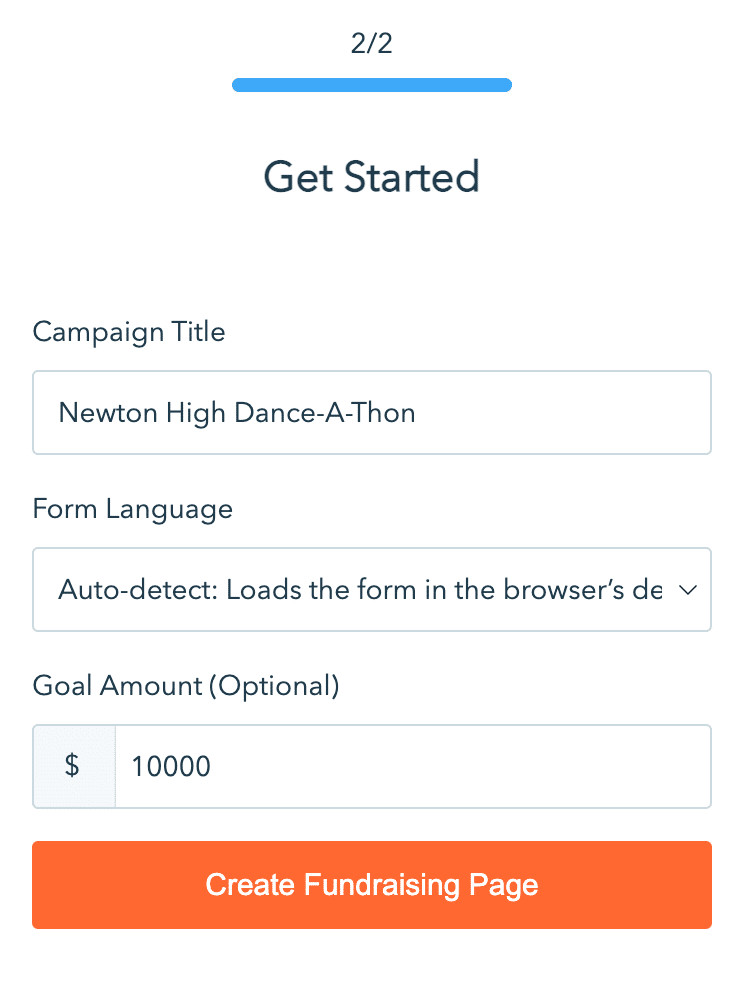 Screenshot of the getting started screen when building a Donorbox campaign.